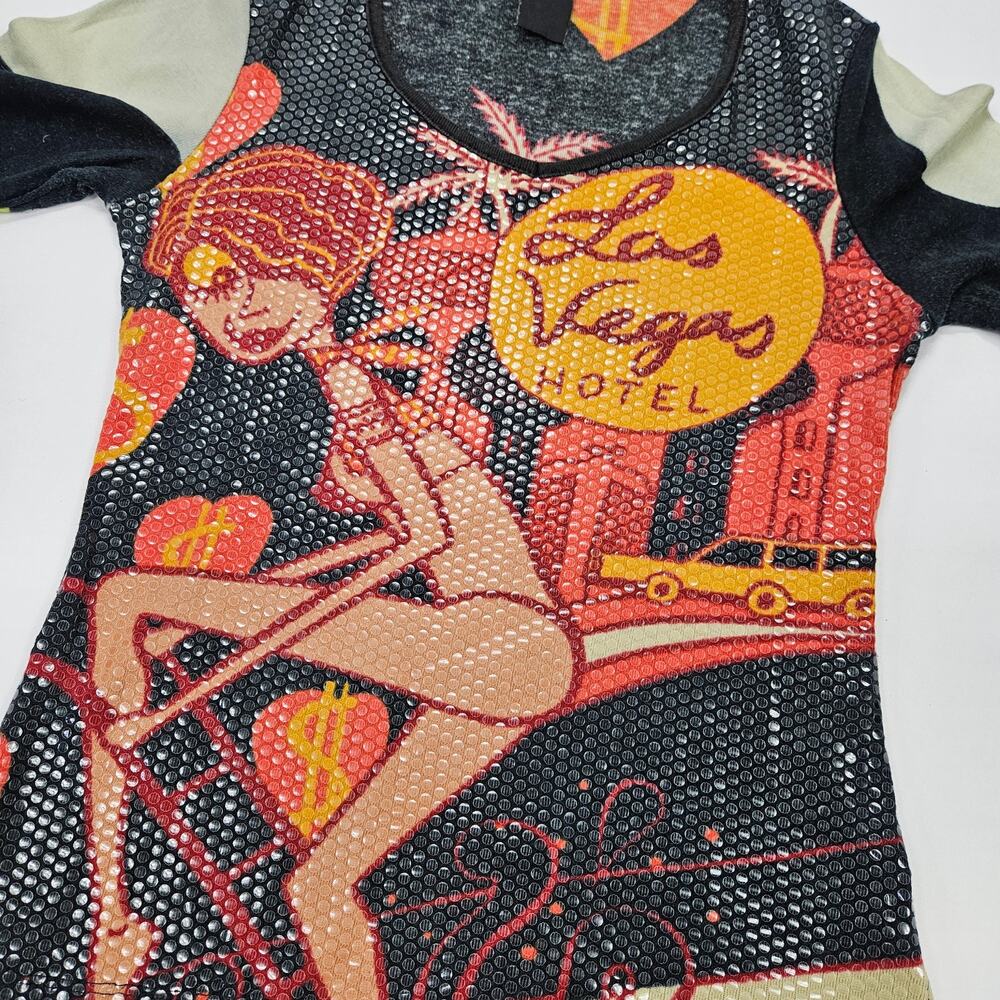 Y2k Custo Barcelona Sequin Top Las Vegas Graphic - Small - Picture 4 of 6